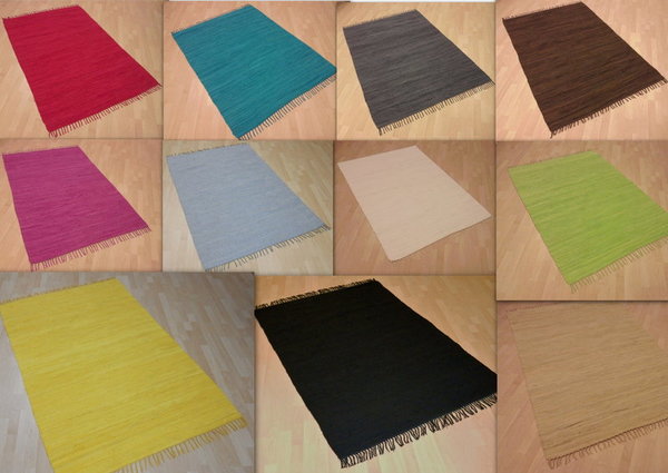 Handwebteppich UNI in 11 Farben 100% Baumwolle Handweb Teppich Fleckerl Waschbar