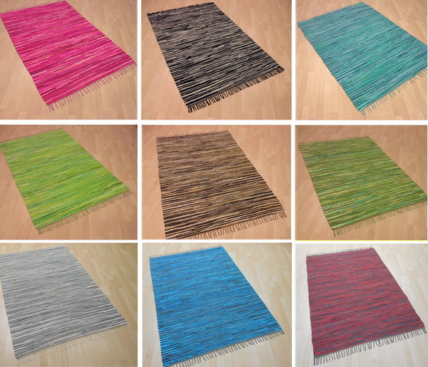 Handwebteppich gestreift in verschiedenen Farben 100% Baumwolle Handweb Teppich Fleckerl Waschbar